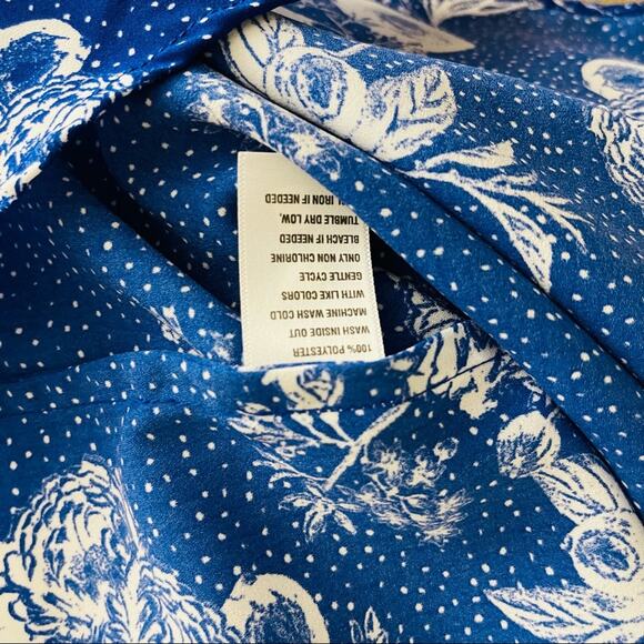 Kaari Blue white floral dot ruffle cottagecore office tank top medium - Picture 7 of 8